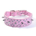 haoyueer Spiked Studded Dog Collar Stylish Leather Dog Collar, with Bullet Rivets and Rhinestones, Soft and Adjustable for Medium and Large Dogs(Pink,S)