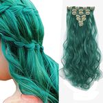 Teal Color Women Cosplay Party Daily Use Clip in Hair Extensions 20" 100g 7pcs 16clips Long Wavy Curly Easy Wear and Easy Care Clip on Hair Extension for Women - iLUU Hair