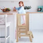 RUN.SE Kids Learning Tower, Kitchen Helper Tower for Toddler, Kid Kitchen Stool with Chalkboard & Safty Rail & Anti-Slip Protection, for Kitchen Counter, Bathroom Sink