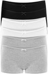 Allxwek Womens Cotton Underwear Boy Shorts for Women Stretch Comfort Boxer Briefs Ladies Knot Panties 3/6 3901, 2 Black 2grey 2white, X-Large