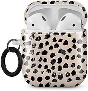 Burga Airpod Hardcase Compatible with Apple Airpods 2 & 1 Charging Case, Black Polka Dots Pattern Nude Almond Latte Fashion Cute for Girls, Protective Hard Plastic Case