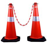 K T I® Traffic Cone 750 MM Height having Reflective Collar With 2 Meter Red And White Chain For Parking, Construction, Industries, Hospitals, Malls Etc Pack Of 2