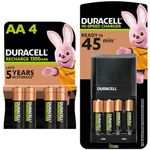 Duracell Hi-Speed 45min Battery Charger with Rechargeable AA and AAA Batteries (Pack of 6 + 2), 1300mAh NiMH, 750mAh NiMH, pre-charged, Longest Lasting Power