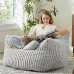 Giant Bean Bag Chairs for Adults Teens with Filling Large Fluffy Bean Bag Chair with Armrests Plush Comfy BeanBag Couch Sofa Chair for Bedroom Living Room Reading