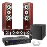 Fenton HF5W Walnut 5.1 Surround Sound System with AV550BT Amp - Premium Home Theatre System, Bluetooth Enabled, 12-inch Active Subwoofer, Versatile Home Cinema Sound System with Remote Control