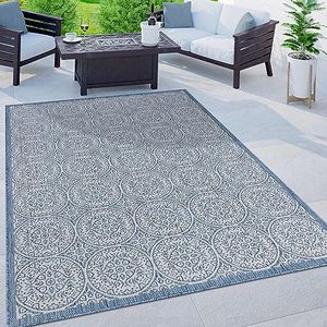 Rugshop Capri Transitional Floral Circles Textured Flat Weave Easy Cleaning Outdoor Rugs for Deck,Patio,Backyard Indoor/Outdoor Area Rug 5' x 7' Blue