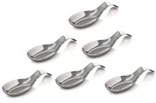 Kitchen Kemistry Premium Grade Stainless Steel Spoon Rest with long handle, for Kitchen Counter Cooking Utensils Rest, Holding Messy Spatula & Ladle, Holder for Stove Top, Dishwasher Safe - Pack of 6