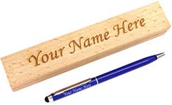 CrownLit Metal Ball Pen with Name Printing, Blue Pen, Blue Refill in a Personalised Box