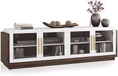 BELLEZE 70" TV Stand for TVs up to 75", Modern TV Cabinet & Entertainment Center with Shelves, Wood Storage Cabinet for Living Room or Bedroom - Brixston (White)