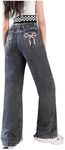 GORGLITTER Girl's Bow Jeans Baggy Jeans Graphic High Waisted Straight Leg Denim Pants with Pockets Black 13Y