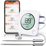 BFOUR Digital Meat Thermometer Wireless Remote BBQ Thermometer with Timer Functions 2 Probes, Instant Read Food Meat Thermometer for Smoker Grilling Oven,Kitchen, Support iOS & Android