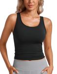 CRZ YOGA Women's Butterluxe Double Lined Tank Tops Racerback Scoop Neck Crop Top Workout Sleeveless Tanks Top Black 12