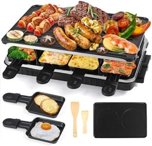 Raclette Grill 8 Person Indoor Grill Machine with 8 Mini Non-Stick Raclette Cheese Pan Electric Crepe Pancake Maker, 8 Wooden Spatulas Electric Barbecue Grills BBQ Health, 1300W