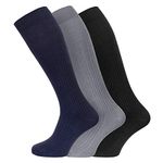 Socksmad 3 Pairs Mens 100% Soft Cotton Extra Long Knee High Socks 6-11 Uk, 39-45 Black/White/B/N/G/Assorted (Black Navy Grey)