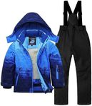 AIMISYOU Kids Ski Jacket And Pants Set Cute Girl Winter Snowboard Rain Coat Boy Snow Suit, Blue&black, 14-16 Years