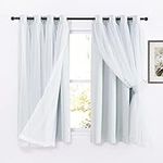 PONY DANCE Blackout Curtains for Bedroom 54 Inch Drop - Greyish White Eyelet Thermal Curtains with Tulle Curtains Room Darkening Panels for Living Room, 2 Panels, 52 Inch Wide