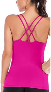 RUNNING GIRL Yoga Tank Tops for Women Built in Shelf Bra B/C Cups Strappy Back Activewear Workout Compression Tops(WX2288,Magenta Purple,XL)