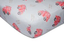 immispace - Ultra Soft Muslin Crib Sheet | 30% Organic Cotton + 70% Rayon | Fit Standard Crib Mattress 52" x 28" | Machine Washable Girls & Boys | Newborns & Infants Gifts (Fire Truck)