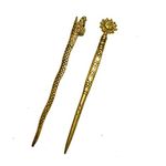 Salvus APP SOLUTIONS Metal Work New Golden Hair Stick for Girls- Set of 2, Juda Stick for Women, Juda Pin Bun Stick (Gold_6.5 INCH) (Assorted)