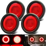 WahMOTOTin 4pcs 4 inch Round LED Trailer Trucks Halo Brake Stop Turn Signal Running Tail Lights Red 64 LEDs w/Rubber Grommet Sealed Waterproof IP67 For RV/Van, DC 12V