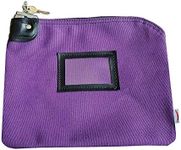 Locking Money Bank Bags with Keys (Small) Deposit Cash, Coins, Bills, Change | Lockable Security, Keyed Entry | Heavy-Duty Canvas | Professional Business Banking (Purple)