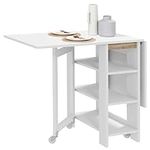 HOMCOM Folding Dining Table, Drop Leaf Table for Small Spaces, Foldable Table with Storage Shelves for Kitchen, Dining Room, White