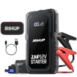 IRIHUP Jump Starter 2000A Peak, Car Jump Starter and Jumper Cables(Up to 8L Gas or 5L Diesel Engine) 12V Portable Jumper Starter with Jump Box/LED Light/USB QC3.0/Digital Display