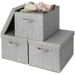 GRANNY SAYS Large Storage Bins with Lid, Pack of 3 Fabric Storage Baskets for Shelves, Foldable Storage Boxes for Clothes, Boite Rangement, Closet Storage Bins for Organizing Bedroom Wardrobe, Grey