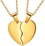 Broken Heart Necklace Women Men 316L Stainless Steel Best Friend BFF Foever Pendant 18k Gold/Rose Gold Plated Two Half Hearts Pendants Lover Couples Jewelry SP0034, Metal, Cubic Zirconia