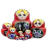 Red Girl Russian Nesting Dolls Set of 10 Big Belly Shape Gold Hair Girl with Bird and Flwer Handmade Wooden Matryoshka Doll for Birthday Christmas New Year Kid Stacking Toy Gift Home Decor