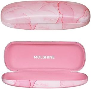 molshine Hard Shell PU Leather Glasses Case, Travel Portable Eyeglass Case for Men Women Girl Travel Study Work (Pink)