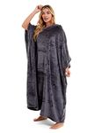 Daisy Dreamer Womens Hooded Poncho Designer Soft Fleece Lounge Wear Blanket Top One Size (Charcoal, One Size)