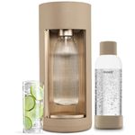 New Mysoda Glassy Design Sparkling Water Maker With 1L Glass & Plastic bottle - Silent Nordic Design Soda Maker Featuring A Sliding Door Opening - No Cylinder Included - Colour Latte