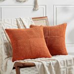 Fancy Homi Set of 2 Burnt Orange Decorative Throw Pillow Covers 22x22 Inch for Living Room Couch Bed, Boho Farmhouse Fall Home Decor, Soft Corss Corduroy Patchwork Textured Cushion Case 55x55 cm