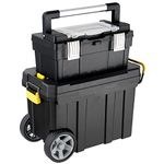 COSTWAY 2-in-1 Rolling Tool Box, Plastic Tool Storage Case Organizer with Removable Tray, Pulling Handle and Casters, Portable Stackable Work Centre Toolbox for Home Garage Factory