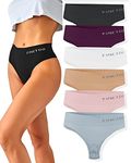 FINETOO 6-Pack String Thongs Ladies Tummy Control Thongs Set Breathable Thong Women Underpants High Waist Underwear Soft Panties Multipack S-XL