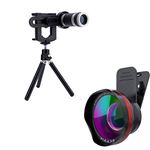 Raptas 3 in 1 Mobile Camera Lens Kit, Super Wide Angle, 198 Fisheye, 20x Macro for All Smartphones with 8X Zoom Universal Optical Magnifier Telescope Phone Camera Lens with 1 Year Warranty