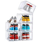 ADOV Shoe Storage Box, 6 Pcs Transparent Plastic Shoe Organiser, Clear Stackable Shoe Boxes, Durable versatile Sneakers Holder Containers with Lids for Men, Women and Kids Fit Up to UK-12