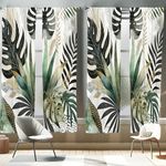 Ambesonne Green Window Curtains Pack of 2, Exotics Scenario of Tropical Monstera Leaves and Modern Memphis Detail Dots, Lightweight Set & Rod Pocket, 4 Panels of - 28" x 84", Teal Pale Khaki Fawn