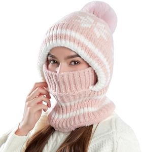 KAICAILA Winter Knitted Balaclava Women Hooded Beanie Hats Fleece Lined One Piece Neck Warmer Skull Cap Cold Weather