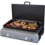 Campingaz Blue Flame LX Gas Barbecue with Enamel Plate and 2 Steel Burners, Table Grill with BlueFlame Technology for Mediterranean Grilling a la Plancha, Grey