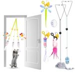 Cat Toys for Indoor Cats, 5 Pack Hanging Interactive Cat Toy with Feather Teaser Hands-Free Cat Toys Wand with Bell Exerciser Playing Toy for Kitten or Cat