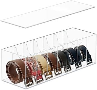 CLBDRESS Belt Organizer for Closet,Acrylic 7 Compartments Belt Case Storage Holder,Belt Box for Drawer with Dust Cover for Women Men,Clear Belt Display Case for Closet Tie and Bow Watch Jewelry
