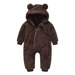 Fleece Baby Bodysuit Infant One Piece Hooded Romper Cotton Fleece Long Sleeve Onesies Outwear Outfits Warm Cute Thick Bear Snowsuit for 0-12 Months