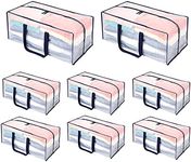 VENO 8 Pack Moving Bags Plastic Storage Totes Clothes Organization Large W Lid/Zipper. Packing Boxes/Bins Alternative. Space Saving Foldable College Supplies Essentials (Clear, 8 Pack)