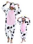 Adult Onesie Pajamas Animal One Piece Pink Cow Costume Halloween Cosplay for Women Men Family (Pink Cow, Medium)