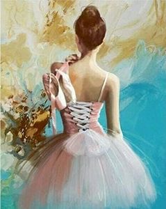 Fan House Dipingi con i Numeri per Adulti, Kit di Pittura a Olio su Tela Fai-da-Te per Bambini con Pennelli Pittura a Pigmento Acrilico Disegno 40x50cm Senza Cornice,Ballerina