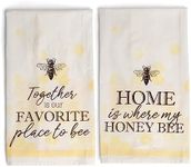 Young's Inc. Cotton Dish Towels - Set of 2 - Absorbent Tea Towels for Drying Dishes, Glassware, and Hands - Spring Bathroom and Kitchen Decor - Honey Bee