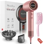 MelodySusie Hair Dryer with Diffuser,1600W Powerful Ionic Blow Dryer with Diffuser,Nozzle and Hair Brush,3 Temps & Stepless Speed,120000 RPM Fast Drying Low Noise Hairdryer,Ideal for Women Curly