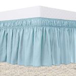 Guken Bed Skirt Twin Size Wrap Around Elastic Dust Ruffles Adjustable Easy Fit Wrinkle & Fade Resistant Soft Fabric, Solid Light Blue for Twin & Twin XL Size Beds with 15 Inch Drop